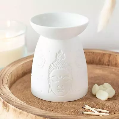 Buddha Face White Ceramic Oil Wax Burner Warmer Zen Meditation Home Fragrance • £6.65