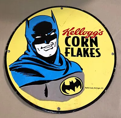 Vintage Kelloggs Corn Flakes Batman Advertising Porcelain Sign Cereal Gas Store • $135