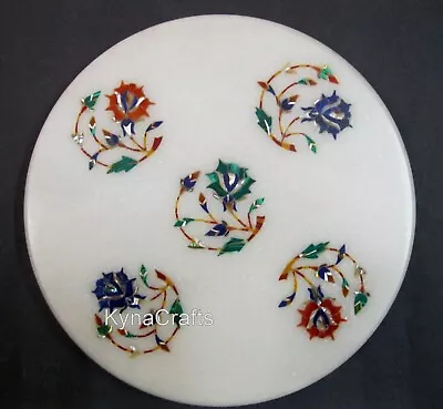 9 Inches Cheese Platter Inlaid With Shiny Gemstone White Marble Tortilla Maker • $130.50