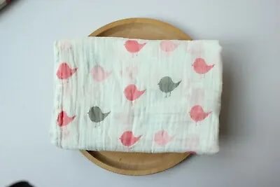 High Quality LARGE120x120cm Grey And Pink Bird 100%Cotton Muslin Swaddle Blanket • £8.99