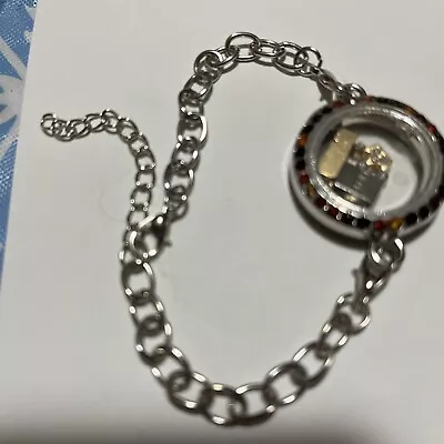 Locket Charm Bracelet Floating Simulated Glass Filled Metal • $3