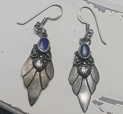 Vintage 925 Ethnic Earrings Lapis Lazuli Sterling Silver South Western Native • $25