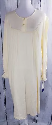 Vintage Nancy King Lingerie Nightgown Sleepwear Button LongSleeve Yellow Plus 2X • $17.50