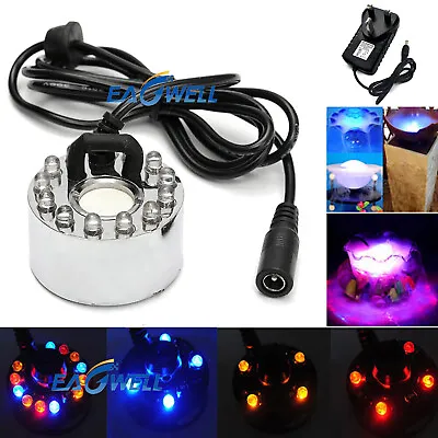 12 LED Ultrasonic Mist Maker Light Fogger Water Fountain Pond + Power Adapter UK • £6.99