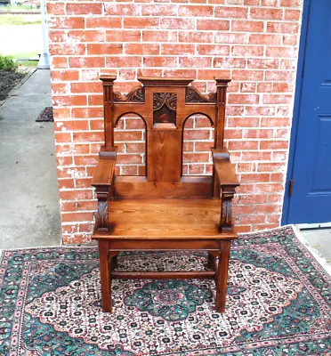 French Antique Pine Wood Gothic Style Armchair • $950