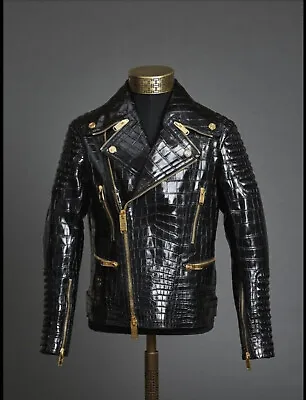 Crocodile Edge: Biker-Style Genuine Leather Jacket With Bold Crocodile Embossing • $369.99