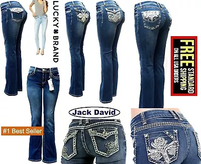 LA IDOL / Lucky Brand / Jack David Womens Rhinestone Bootcut /Skinny Denim Jeans • $49.99