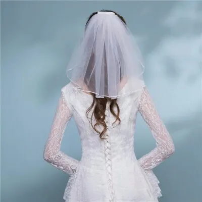 £25.75 • Buy Crystal Beaded Pearl Bride Veil Short 1 Layer Tulle Bridal Flower Girl Accessory
