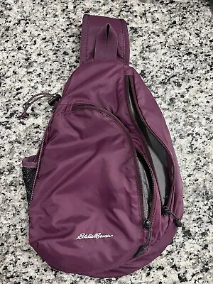 Eddie Bauer Burgundy Lightweight Nylon Sling Crossbody Backpack Bag Hike Camp • $19.99