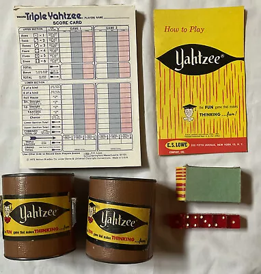 Vintage 1956 1961  Yahtzee Score Sheets/Cards Cups Lucite Red Dice Game Rules • $9.99