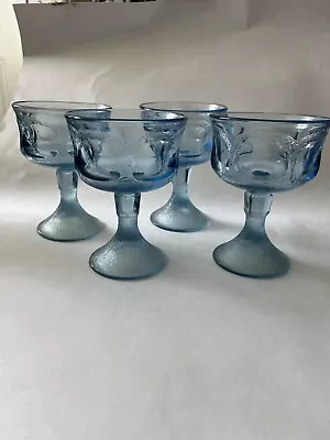 VTG Fostoria Set Of 4 WOODLAND BLUE Champagne Sherbet Glasses Paneled Stemware • $39.99