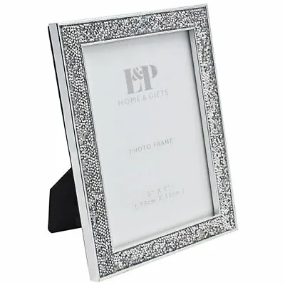 £9.99 • Buy Crushed Diamond Crystal Mirror Glass Glitter Photo Frame Choice Of 3 Photo Sizes