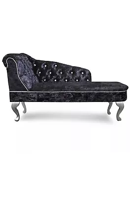 Chaise Lounge Chesterfield Shimmer Black Regent Sofa Arm Chair • £249.99
