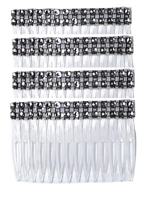 A Pack Of 4 Black Clear Grip Hair Combs Slides 7cm With Diamontie Effect  • £2.55