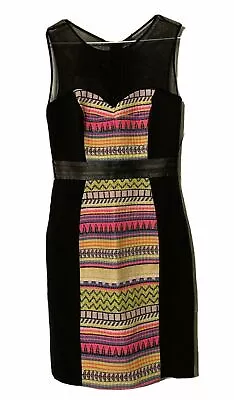 Milly Womens Black Sheer Top Colorful Embroidered Dress Size 4 NWT • $73.49