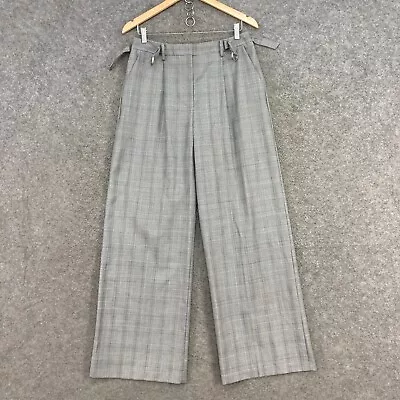 NEW Sass & Bide Pants Womens 12 Grey Plaid Pockets Adjustable Wide-Leg Wool 310 • $99.95