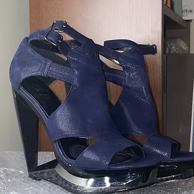 Velvet Angels Stanza Leather Midnight Blue Strappy Heels Shoe Size 38.5 / 8 US • $14.40