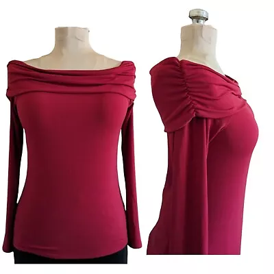 Moda International (M) Cranberry Red Off Shoulder Long Sleeve Shirt Sexy Bodycon • $13.99