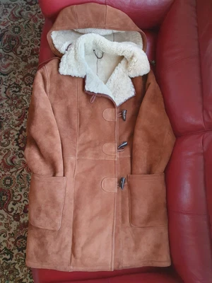 £99 • Buy Ladies Sheepskin Hooded Brown Coat By Lakeland - Large 14