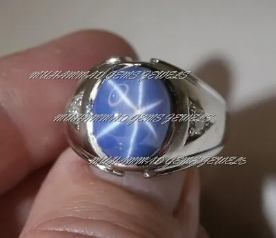 Mens Blue Star Sapphire Ring 925 Sterling Silver Landy Star Sapphire Ring • $164.99