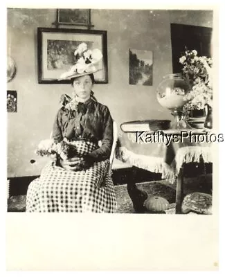 Found B&w Photo H_1477 Flowers On Her Hat In Her Hands And On The Table • $6.98