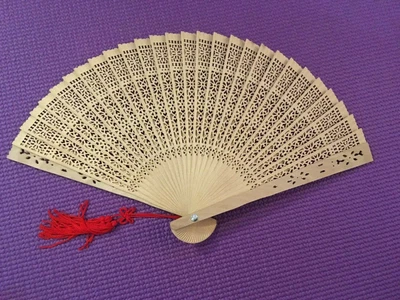 $3.99 • Buy Vintage Sandal- Wood Hand Folding Fan 14” Wide In Original Box