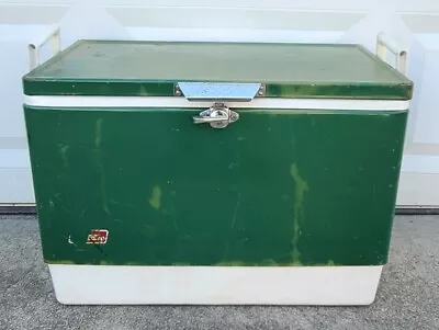 Vintage 1970's Green Metal Coleman Cooler Retro Camping Fishing Ice Box Picnic • $59.95