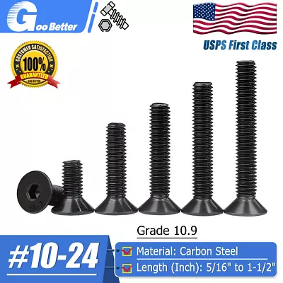 #10-24 Grade 10.9 Black Bolts Allen Hex Socket Countersunk Flat Head Screw • $6.19