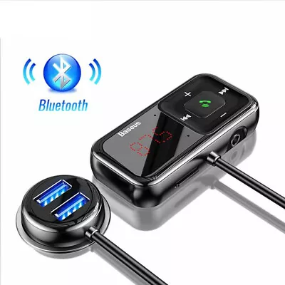 Baseus Dual USB Charger Bluetooth 5.0 Wireless Car FM Transmitter Kit MP3 Player • £16.99