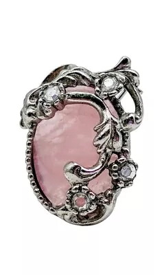 Vintage Rose Quartz Clear Rhinestone Silver Tone Pin Brooch • $15
