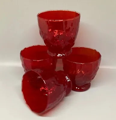 $25 • Buy Set Of 4 Vintage Morgantown Ruby Red Seneca Driftwood Crinkle Footed Short Glas