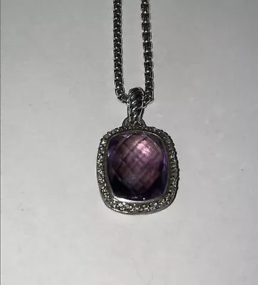 David Yurman Albion 12 X 10mm Amethyst Diamond Silver 17-18” Adjustable Necklace • $395