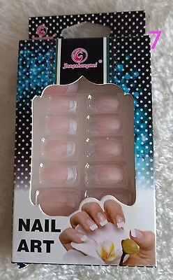 FALSE NAILS Medium French 12 Airbrushed Full Nail Art Gel Acrylic Glue UK. • £3.30