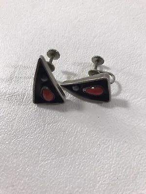 Vtg Navajo Indian Sterling Coral Shadow Box Screwback Earrings • $69.98