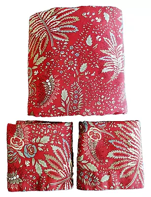 Eddie Bauer Duvet Cover Pillow Shams Full Queen Red Floral Cotton 3 Piece Set • $48.75