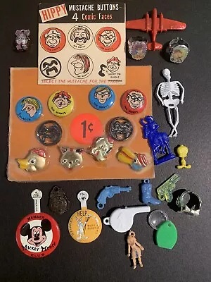 Hippy Buttons Gumball Machine Header Card Pin Backs Charms Flicker Ring Rat Fink • $23.51