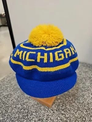 Vintage University Of Michigan - Pom Pom Knit Winter Hat Cap Go Blue Adult USA • $12