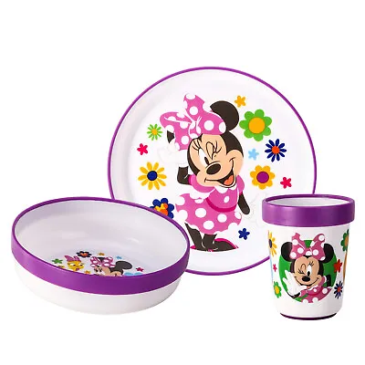 Disney Minnie Mouse 3pcs Bicolor Kids Dinner Tableware Set Plate Bowl & Tumbler • £12.99