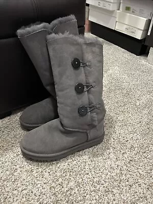 Ugg Tall Gray Premium Bailey Button Triplet 3 Button Boots 10 • $69.99