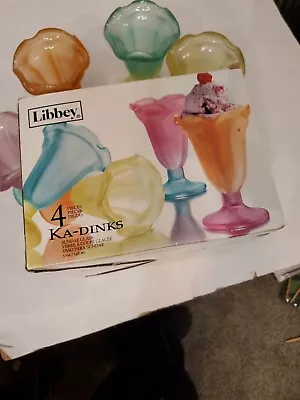 Libbby Ka Dinks Sundae Glasses Colorful Frosted Glass Yellow Orange Pink Blue • $25