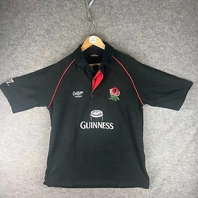 England Guinness Rugby Shirt Men Large Black Union Polo Jersey Cotton Traders • £19.99