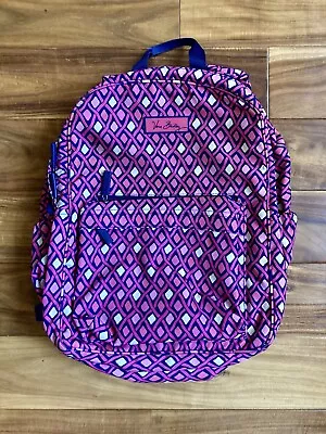 Vera Bradley Large Backpack Book Bag Pink Blue Geometric Zip Compartments • $9.98