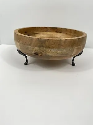 Large Wood 12” Pedestal Bowl W/Metal Feet • $29.95