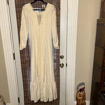 Vintage Gunne Sax By Jessica McClintock Prairie Dress Black Label Ivory Small Sz • $174.99