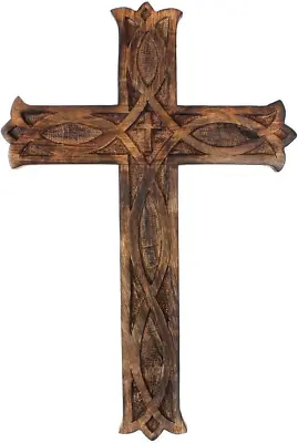 Indus Lifespace Wooden Wall Hanging Cross Handmade Antique Design - Rustic Look • £9.07