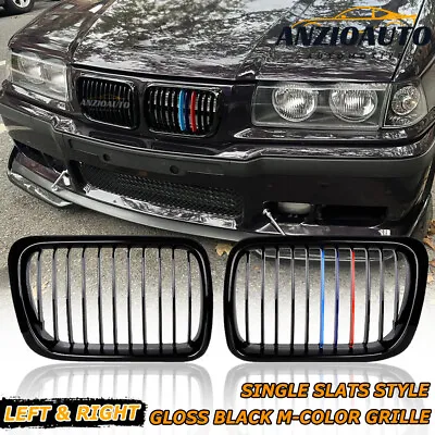 Gloss Black M-Color Front Kidney Grille For BMW 3 Series E36 1997-1998-1999 • $30.98