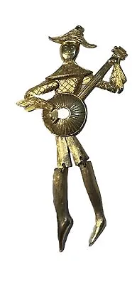 Vtg 70’s Articulated Jointed Harlequin Musician Guitar Playing Gold Tone Pendant • $22.99