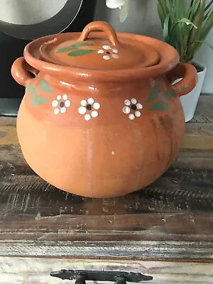 LARGE MADE IN MEXICO Clay Pottery Lidded 9  TALL COOKING CAZUELA POT • $29.99