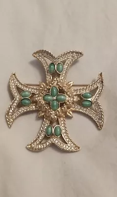 Vintage Bellini Gold Tone Maltese Cross Brooch Pin Pendant 2 1/2  • $44.99