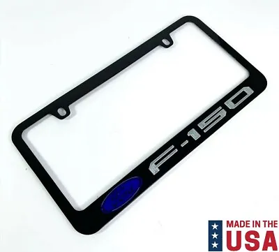 Ford F-150 Engraved Black Metal License Plate Frame - Blue Emblem & Silver Fill • $32.95